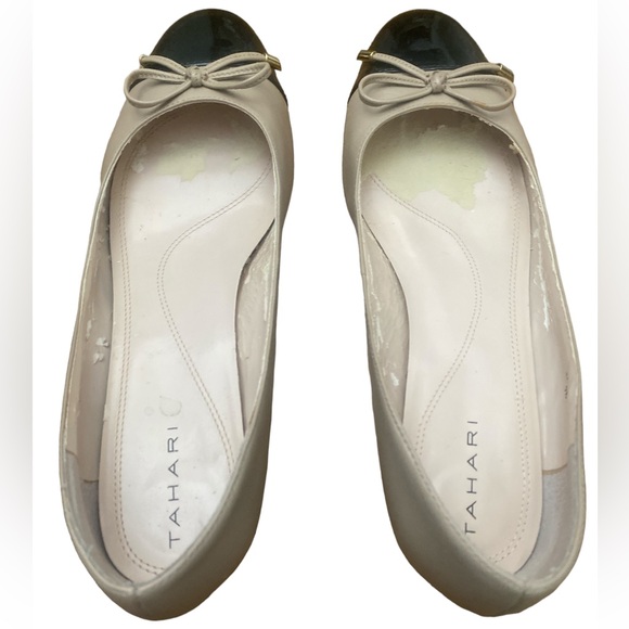 Tahari shoes ballet style womens low block heel black cream bow size 9 m - Picture 6 of 8